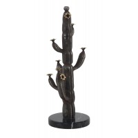 Decmode Eclectic 17 X 6 Inch Brown Iron And Marble Cactus Sculpture   